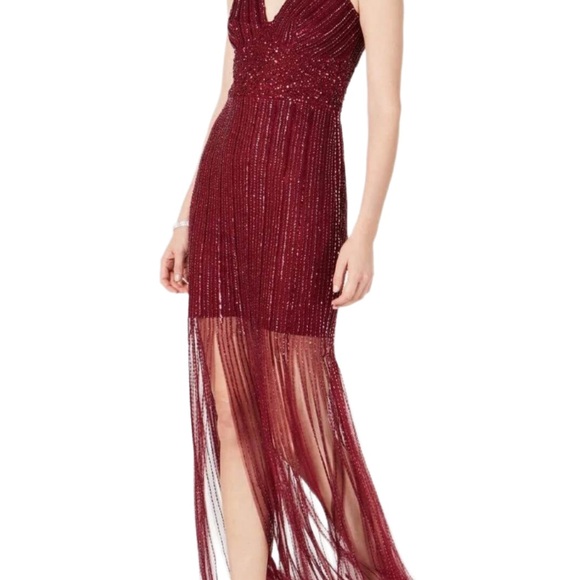 Adrianna Papell Wine Beaded Long Dress - Picture 2 of 3